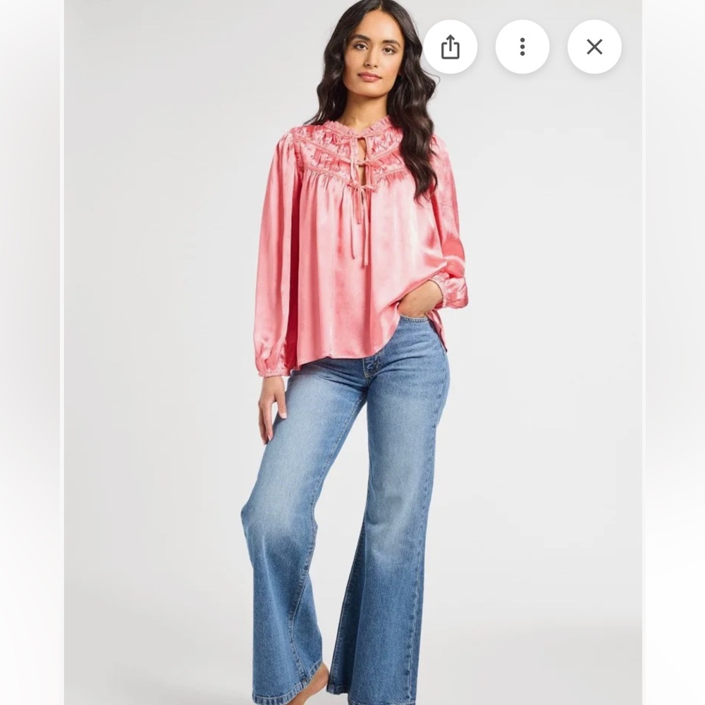NWT Mille Pink Satin Colette Blouse Velvet Ties Small